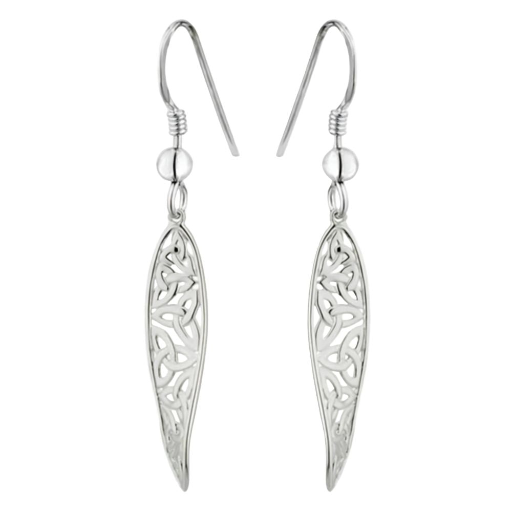 Sterling Silver Long Trinity Knot Twist Drop Earrings