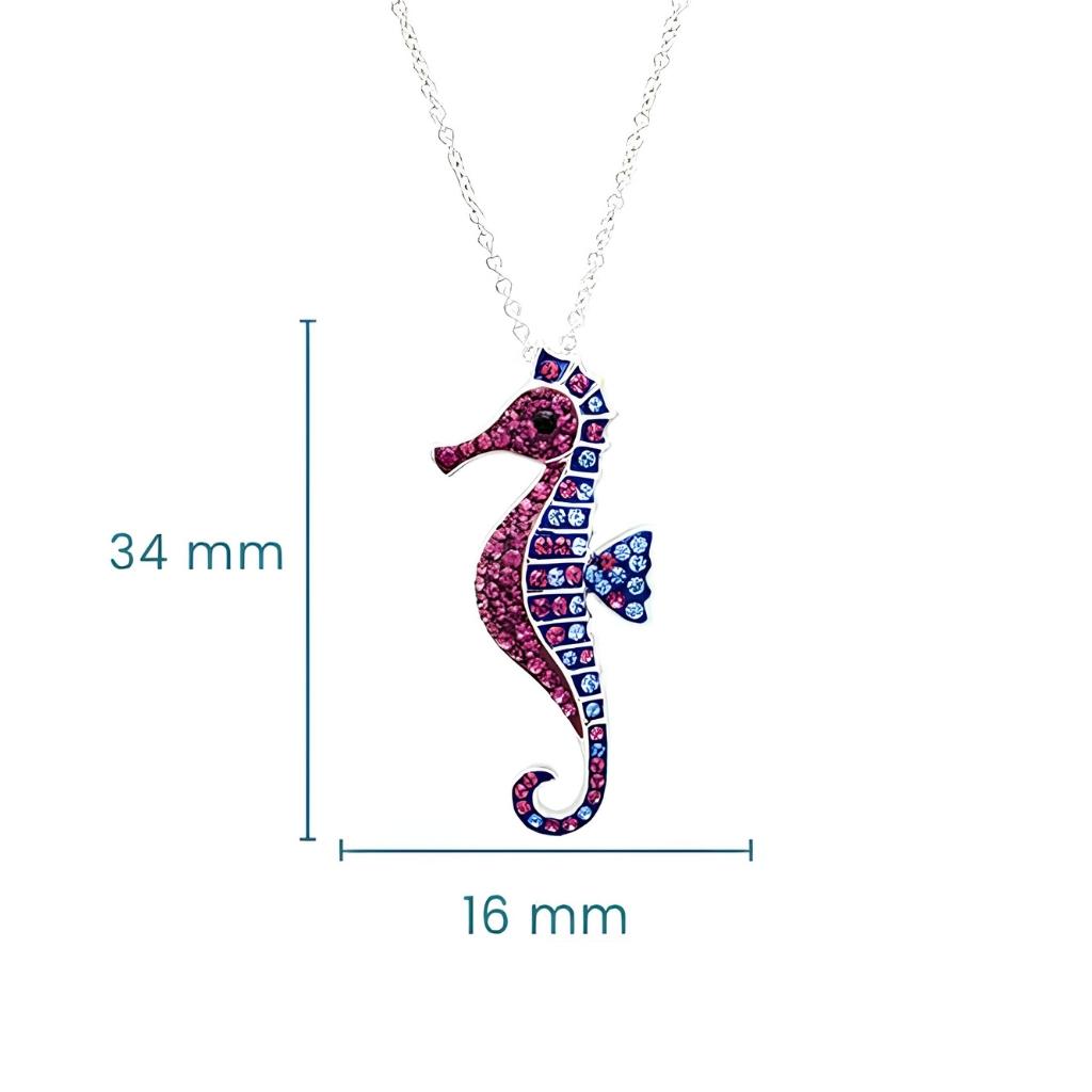 Sterling Silver Sapphire and Amethyst Crystal Seahorse Necklace
