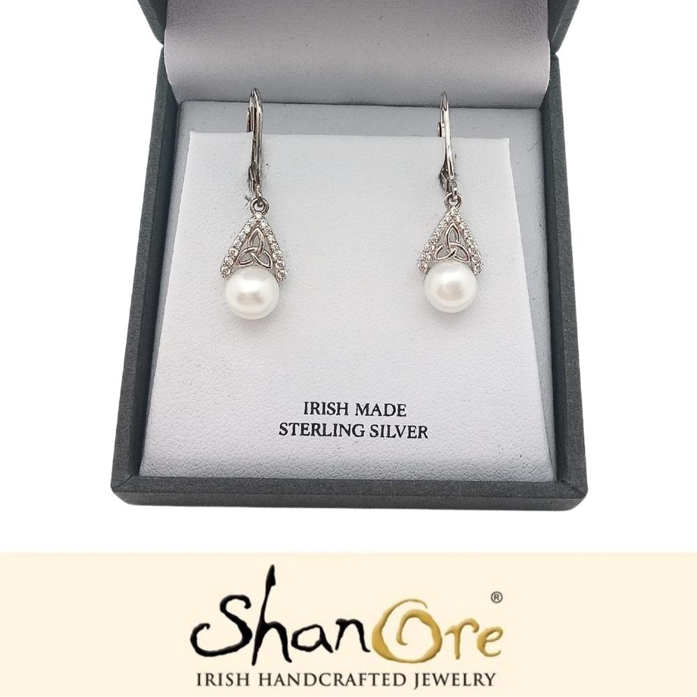 Sterling Silver Trinity Knot Capped Pearl Earrings