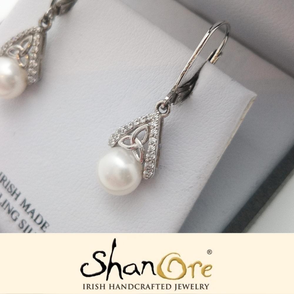 Sterling Silver Trinity Knot Capped Pearl Earrings