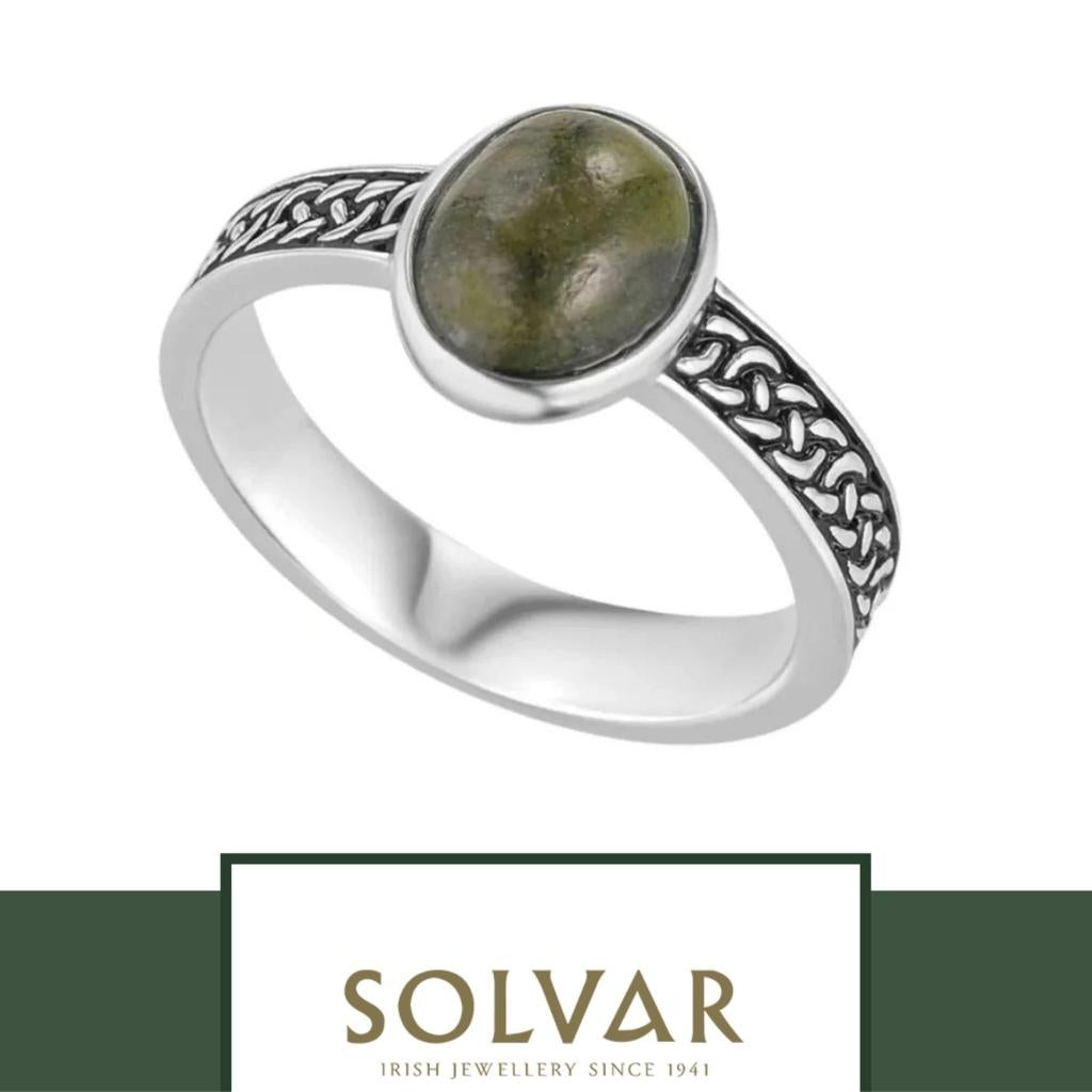 Sterling Silver and Connemara Marble Celtic Knot Ring