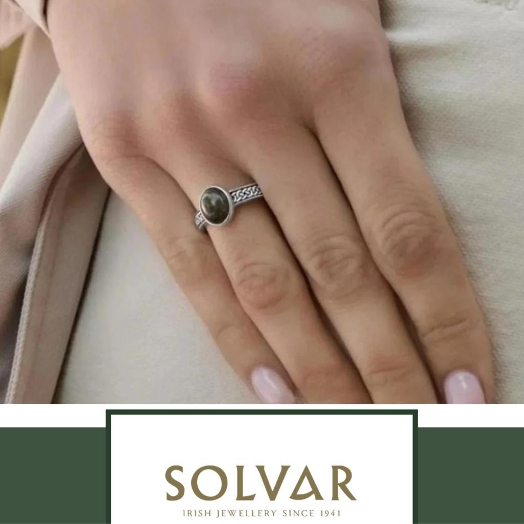 Sterling Silver and Connemara Marble Celtic Knot Ring