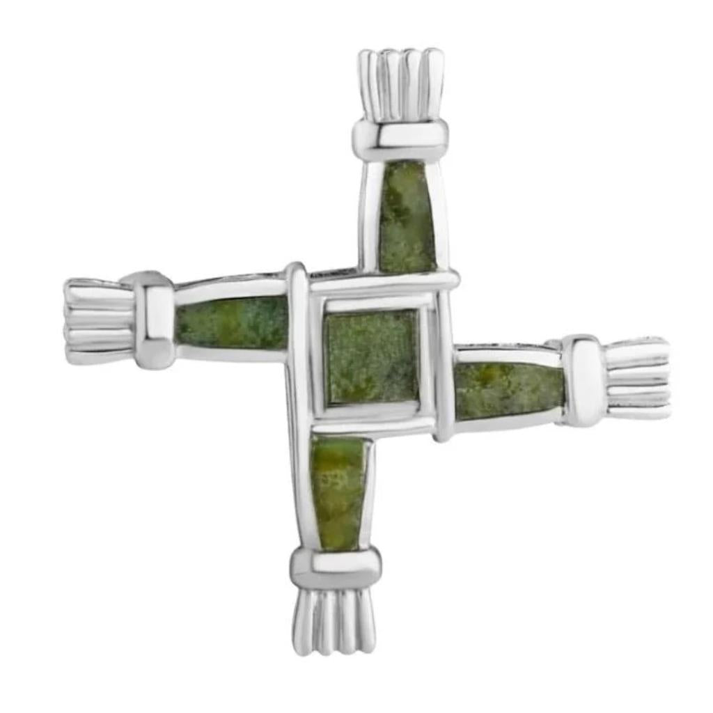 Sterling Silver and Connemara Marble St. Brigid's Cross Brooch