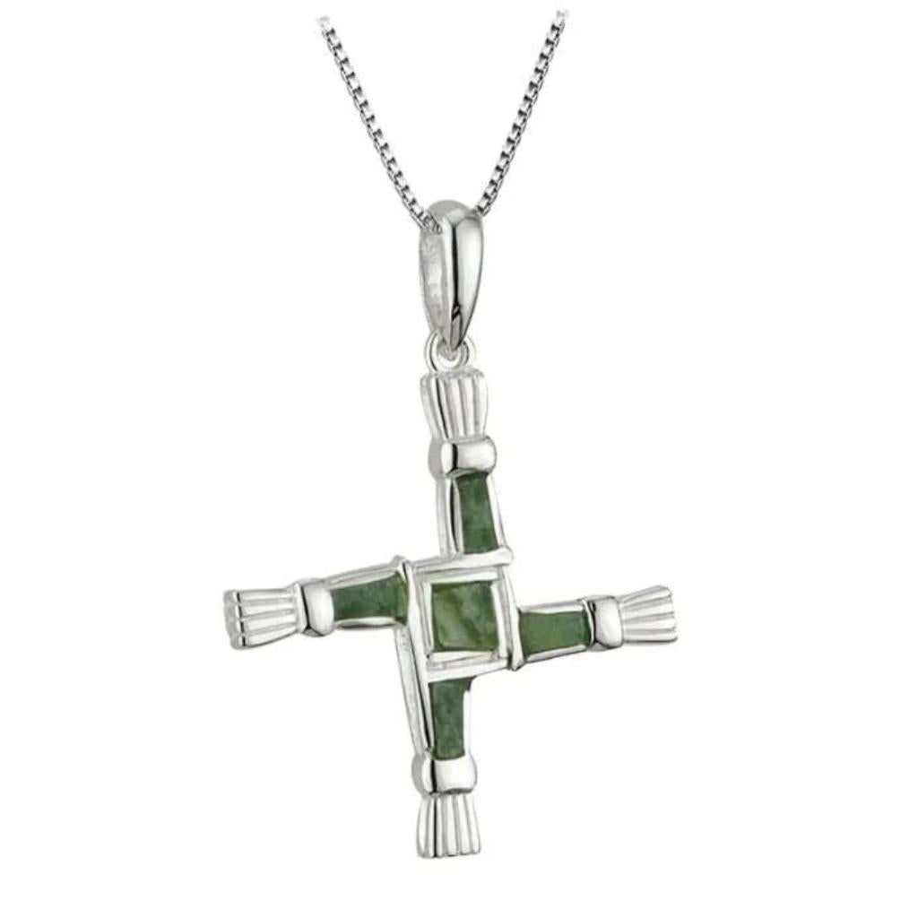 Sterling Silver and Connemara Marble St. Brigid's Cross Necklace