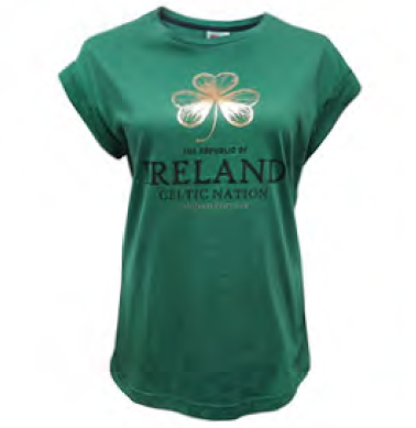 Republic of Ireland Gold Foil Shamrock Green Ladies T-Shirt