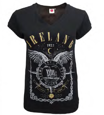 Ladies Black Ireland Viking Ship T-Shirt