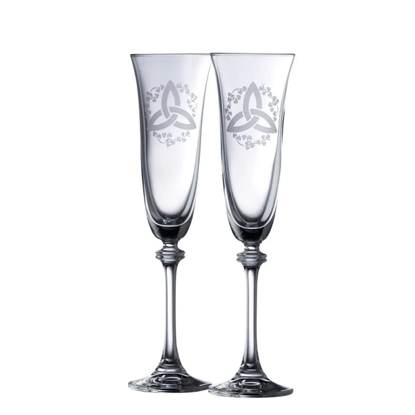 Galway Crystal Trinity and Shamrock Champagne Flute Set