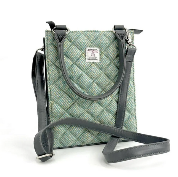 Harris Tweed Quilted Tote Bag- Turquoise Herringbone