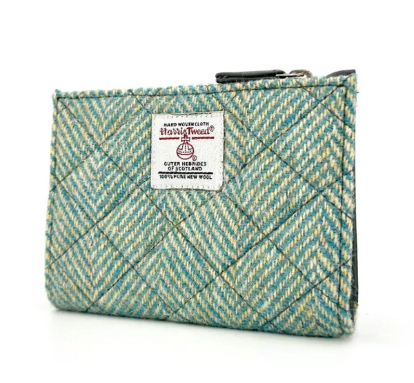 Harris Tweed Quilted Slim Wallet- Turquoise Herringbone