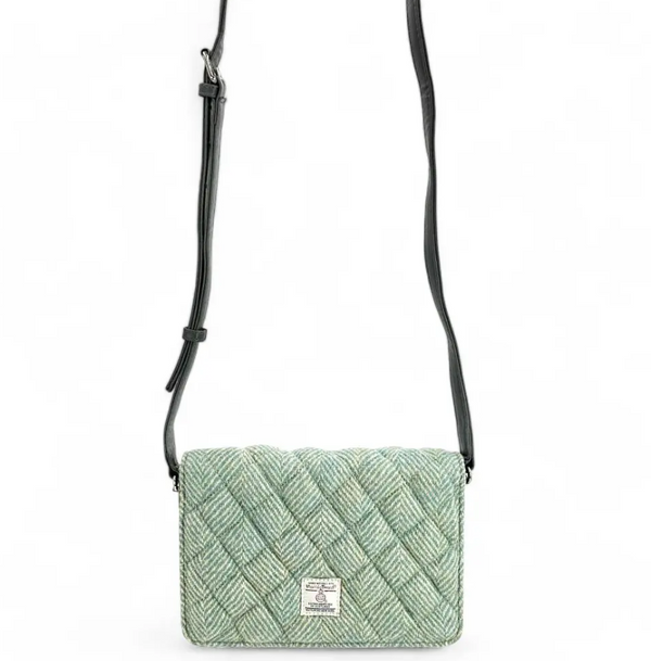Harris Tweed Quilted Shoulder Bag- Turquoise Herringbone