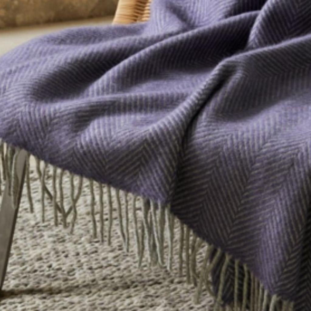 Tweedmill Lavender and Grey Herringbone Wool Throw Expertly Crafted from 100% Pure Wool