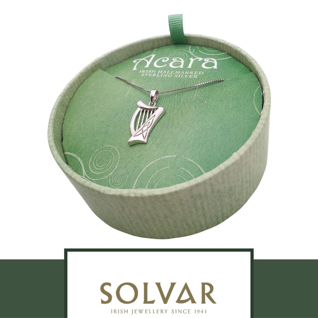 Acara Sterling Silver Irish Harp Necklace by Solvar Jewelry - Necklaces