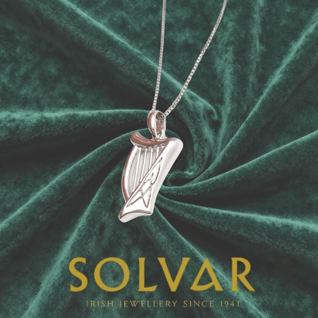 Acara Sterling Silver Irish Harp Necklace by Solvar Jewelry - Necklaces
