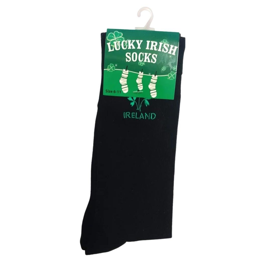 Adult Black Sock With Embroidered Shamrock by Tradcraft -