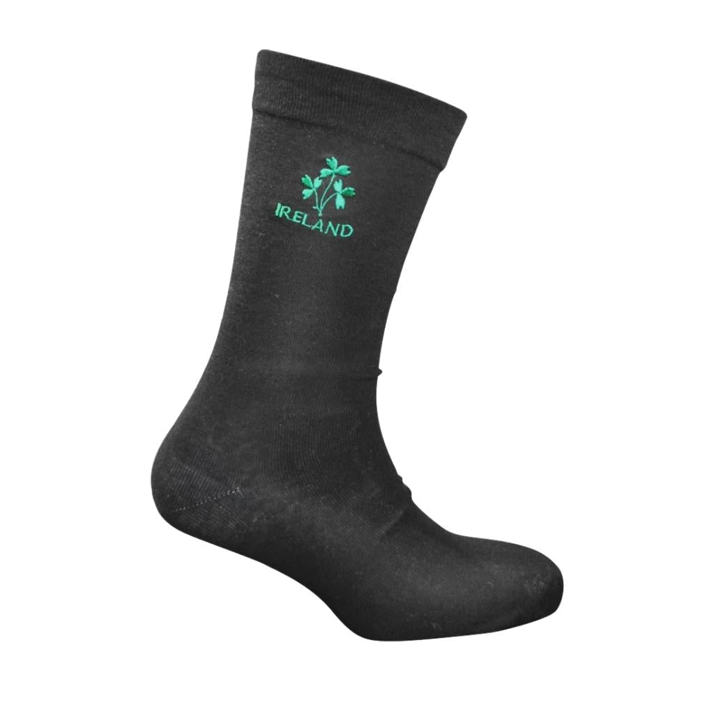 Adult Black Sock With Embroidered Shamrock by Tradcraft -