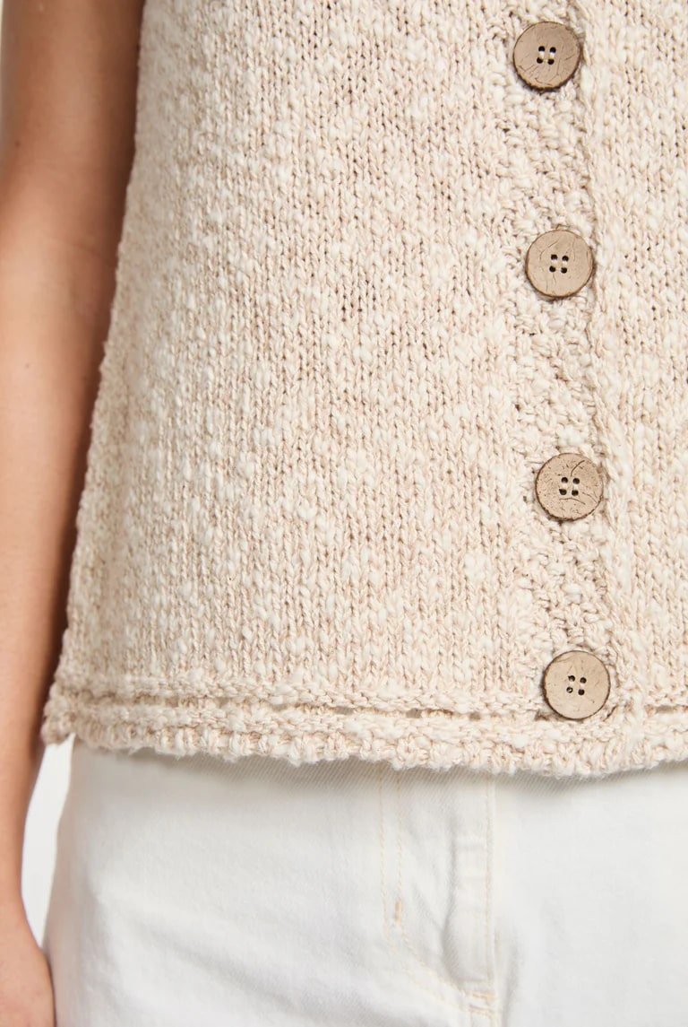 Ainé Cotton/Linen Sleeveless Cardigan - Warm Oat - The Celtic Gift Store - Cardigan