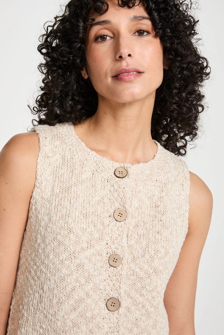 Ainé Cotton/Linen Sleeveless Cardigan - Warm Oat - The Celtic Gift Store - Cardigan