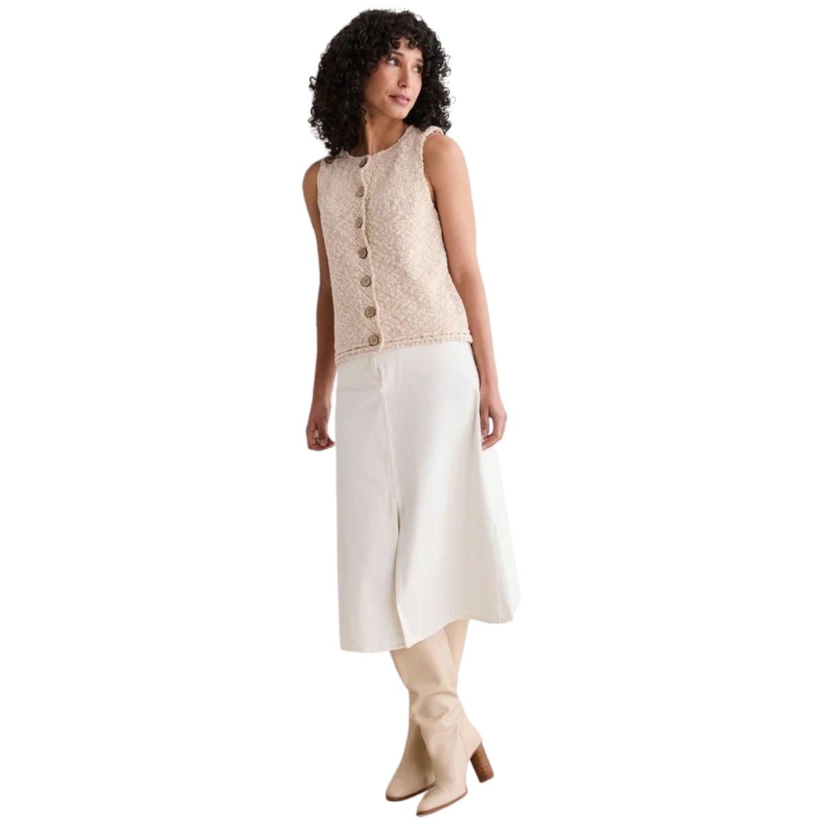 Ainé Cotton/Linen Sleeveless Cardigan - Warm Oat