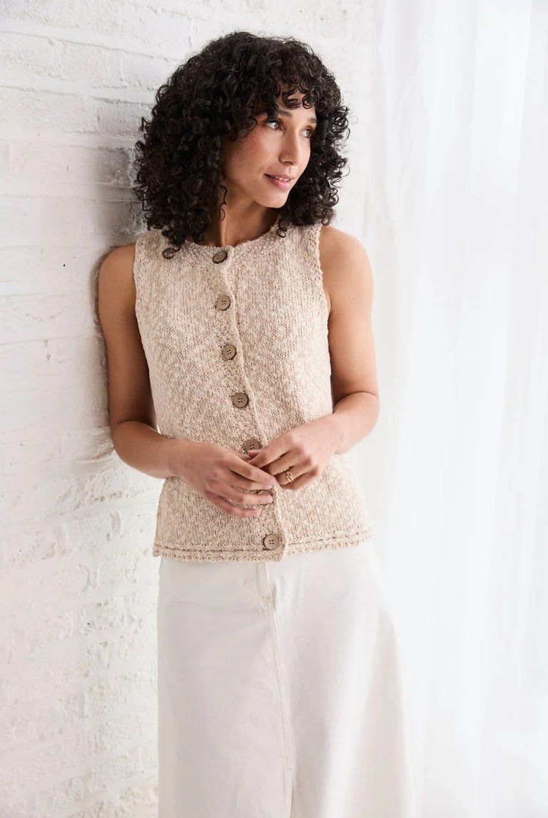 Ainé Cotton/Linen Sleeveless Cardigan - Warm Oat - The Celtic Gift Store - Cardigan