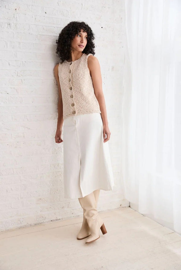 Ainé Cotton/Linen Sleeveless Cardigan - Warm Oat - The Celtic Gift Store - Cardigan