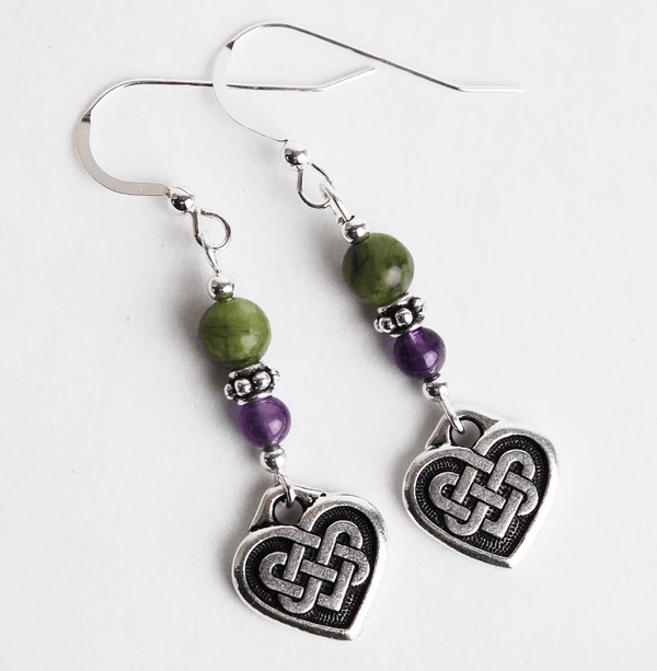 Amethyst and Connemara Celtic Heart Earrings - The Celtic Gift Store - Earrings