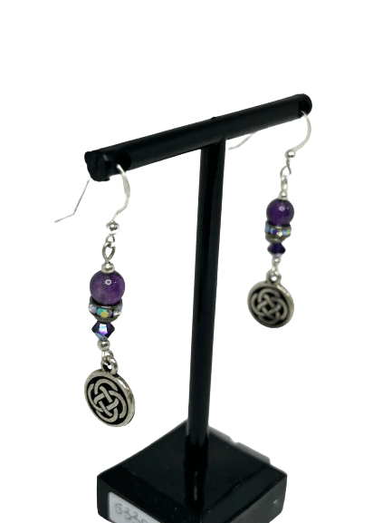 Amethyst with Rhinestone and Celtic Knot Earrings - The Celtic Gift Store - Earrings
