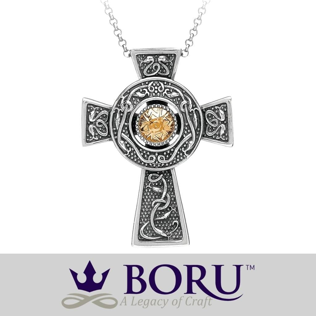 Antiqued Silver and 18k Gold Wood Quay Celtic Cross- Small