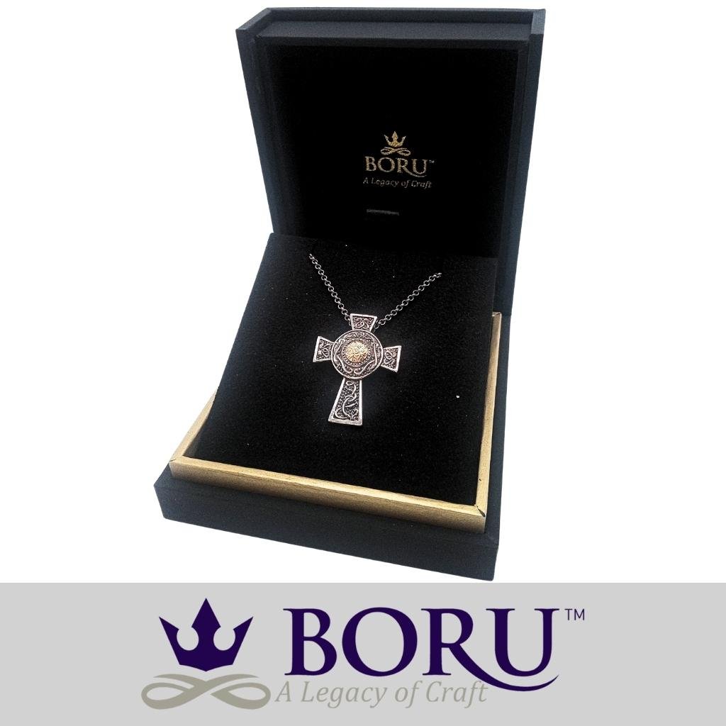 Antiqued Silver and 18k Gold Wood Quay Celtic Cross- Small