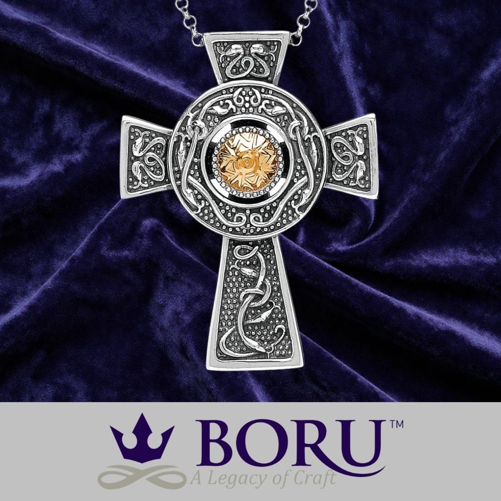 Antiqued Silver and 18k Gold Wood Quay Celtic Cross- Small