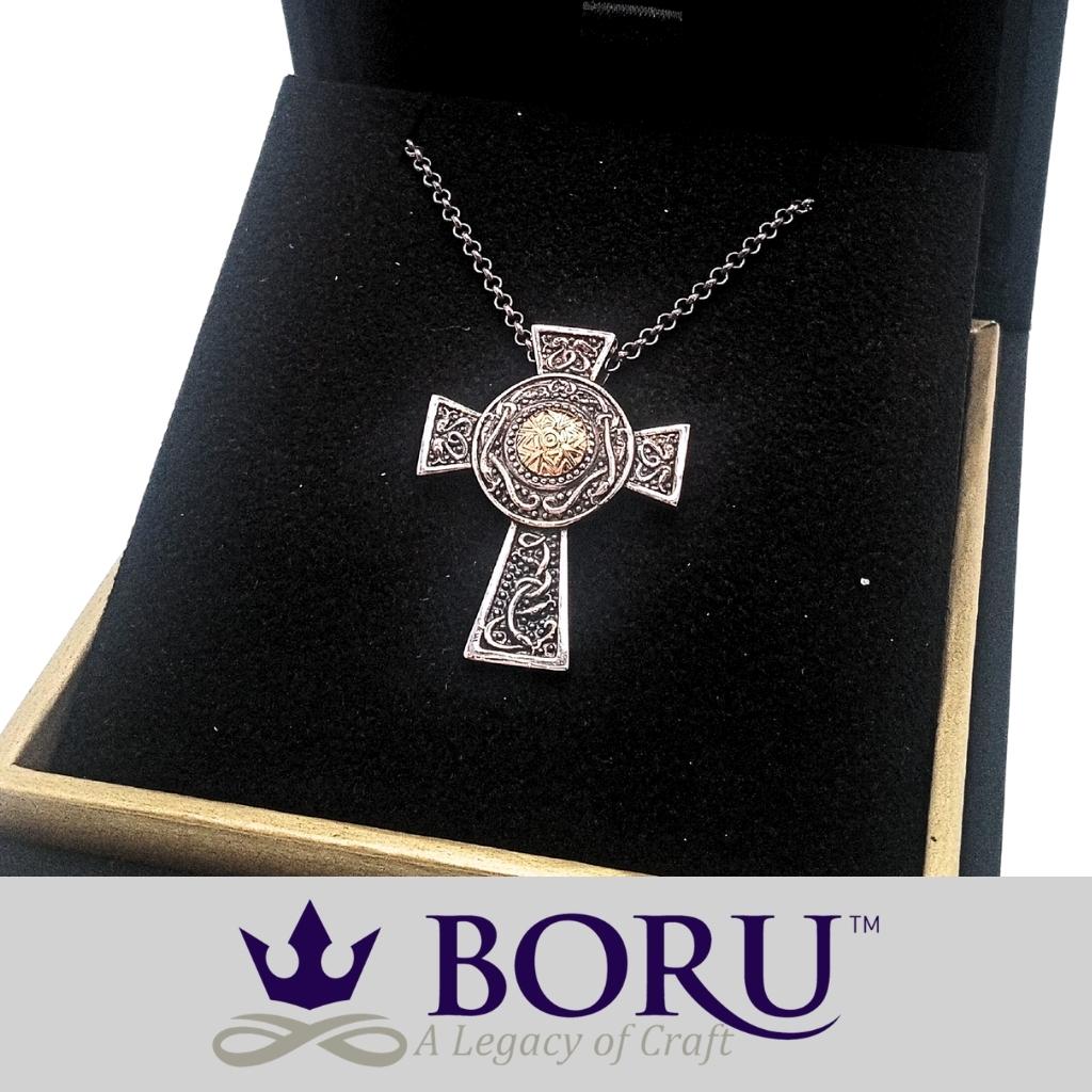 Antiqued Silver and 18k Gold Wood Quay Celtic Cross- Small
