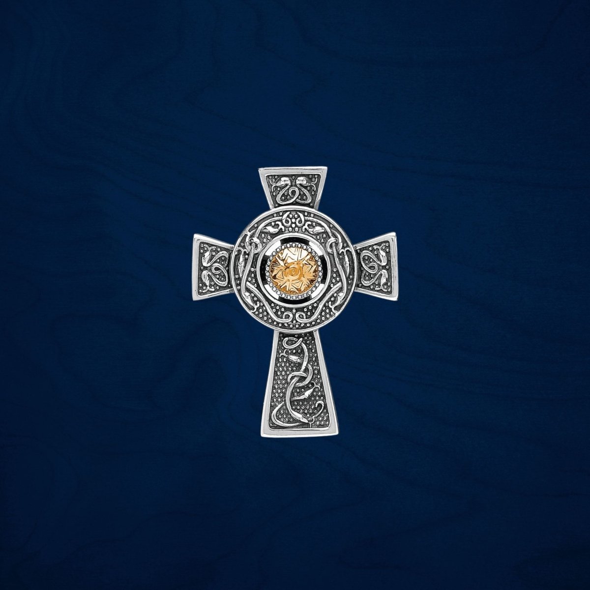 Antiqued Silver and 18k Gold Wood Quay Celtic Cross - Small - The Celtic Gift Store - Necklaces