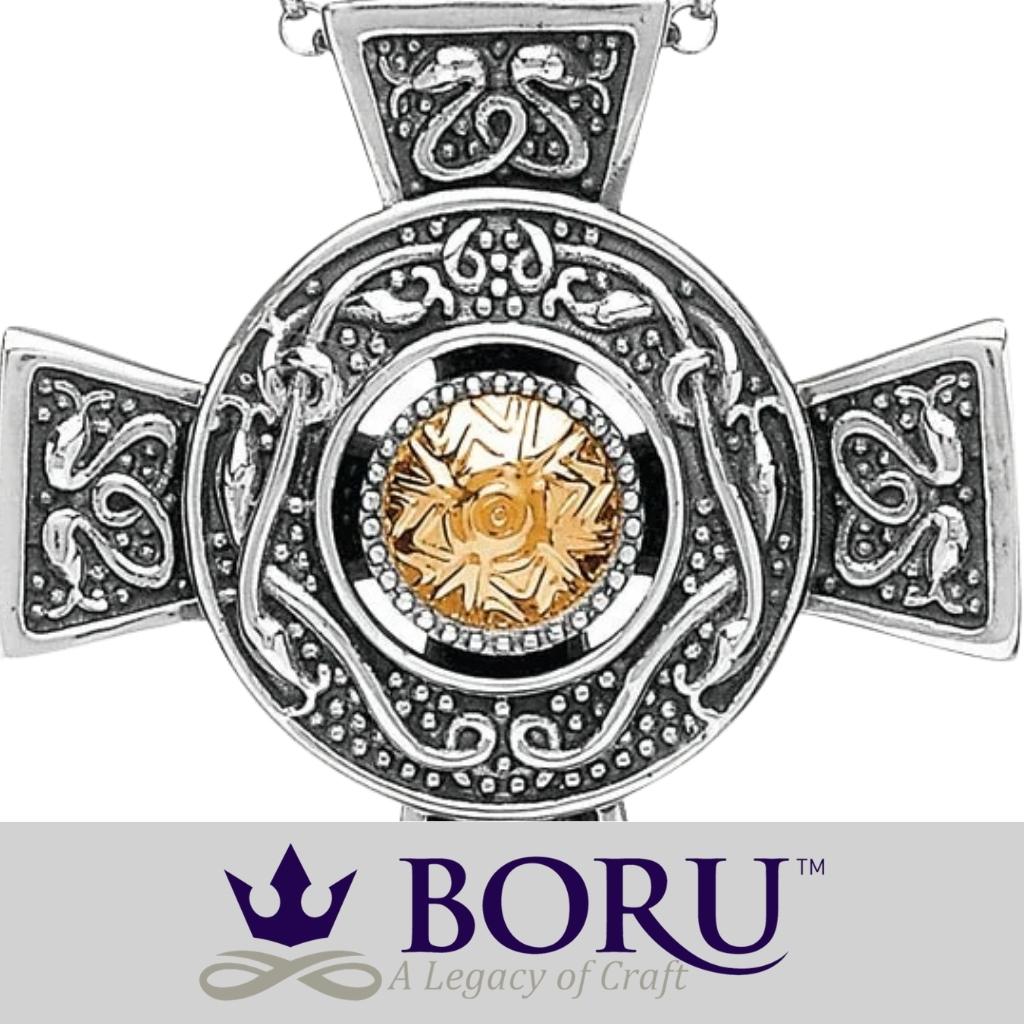 Antiqued Silver and 18k Gold Wood Quay Celtic Cross- Small