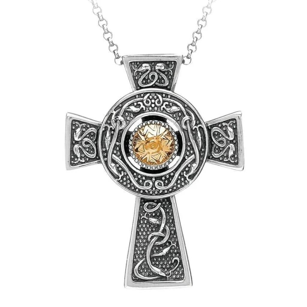 Antiqued Silver and 18k Gold Wood Quay Celtic Cross- Small