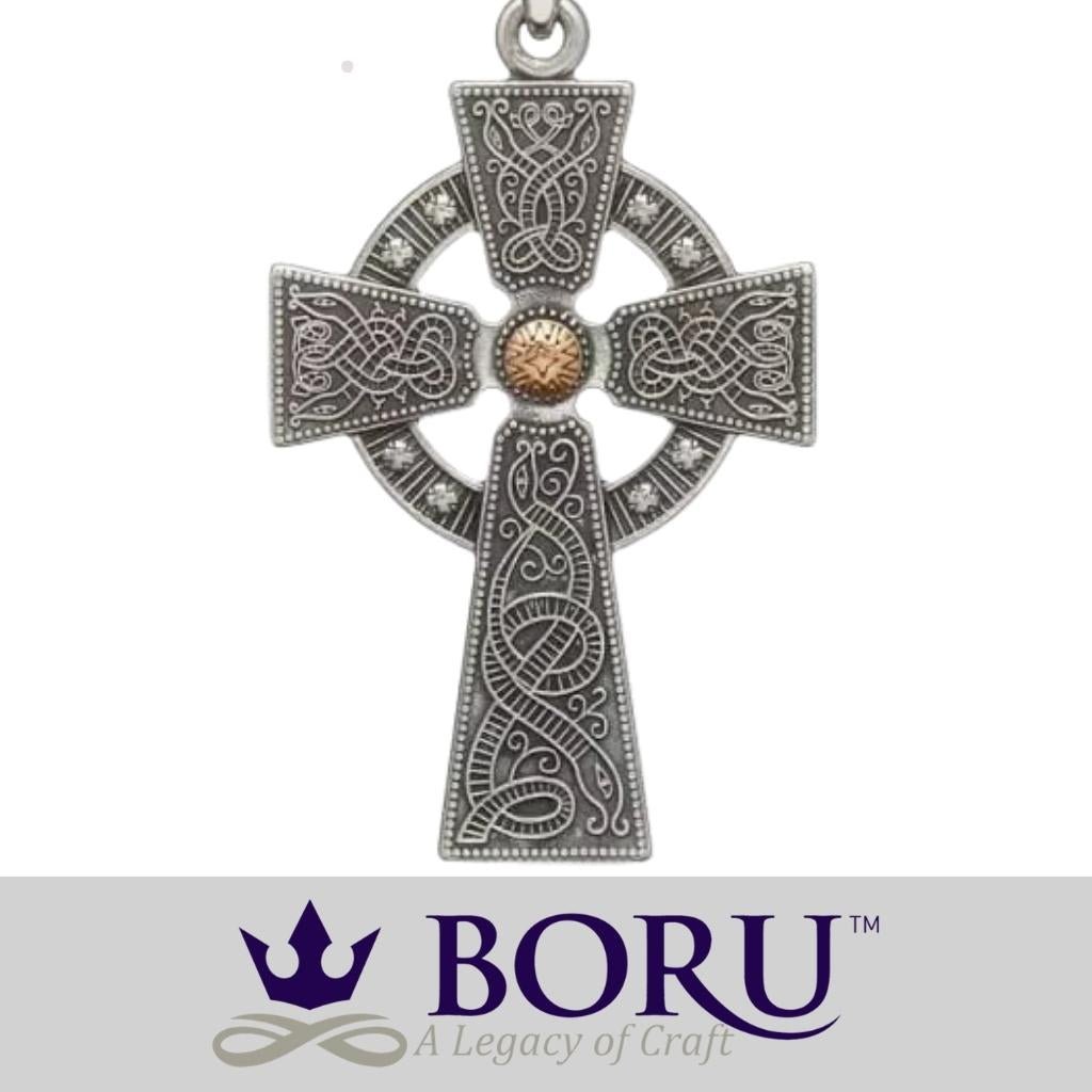 Antiqued Silver & Gold Bead Cross Celtic Warrior- Large