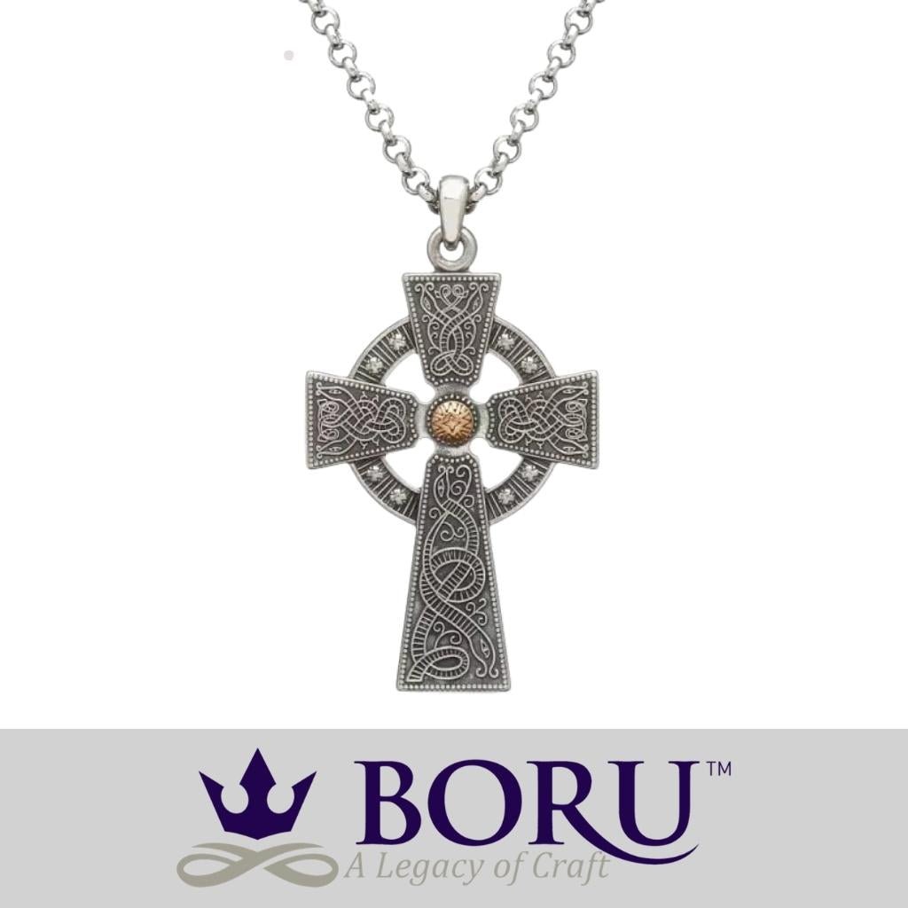Antiqued Silver & Gold Bead Cross Celtic Warrior- Large