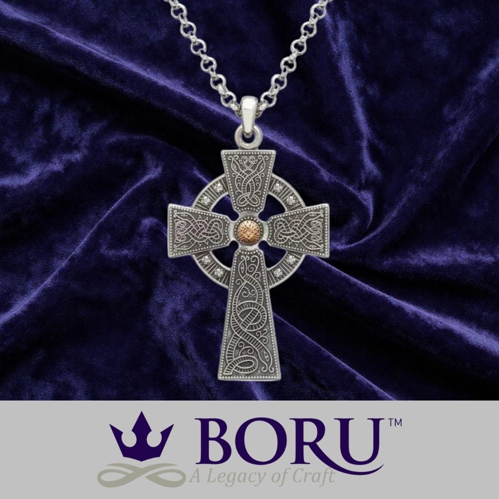 Antiqued Silver & Gold Bead Cross Celtic Warrior- Large