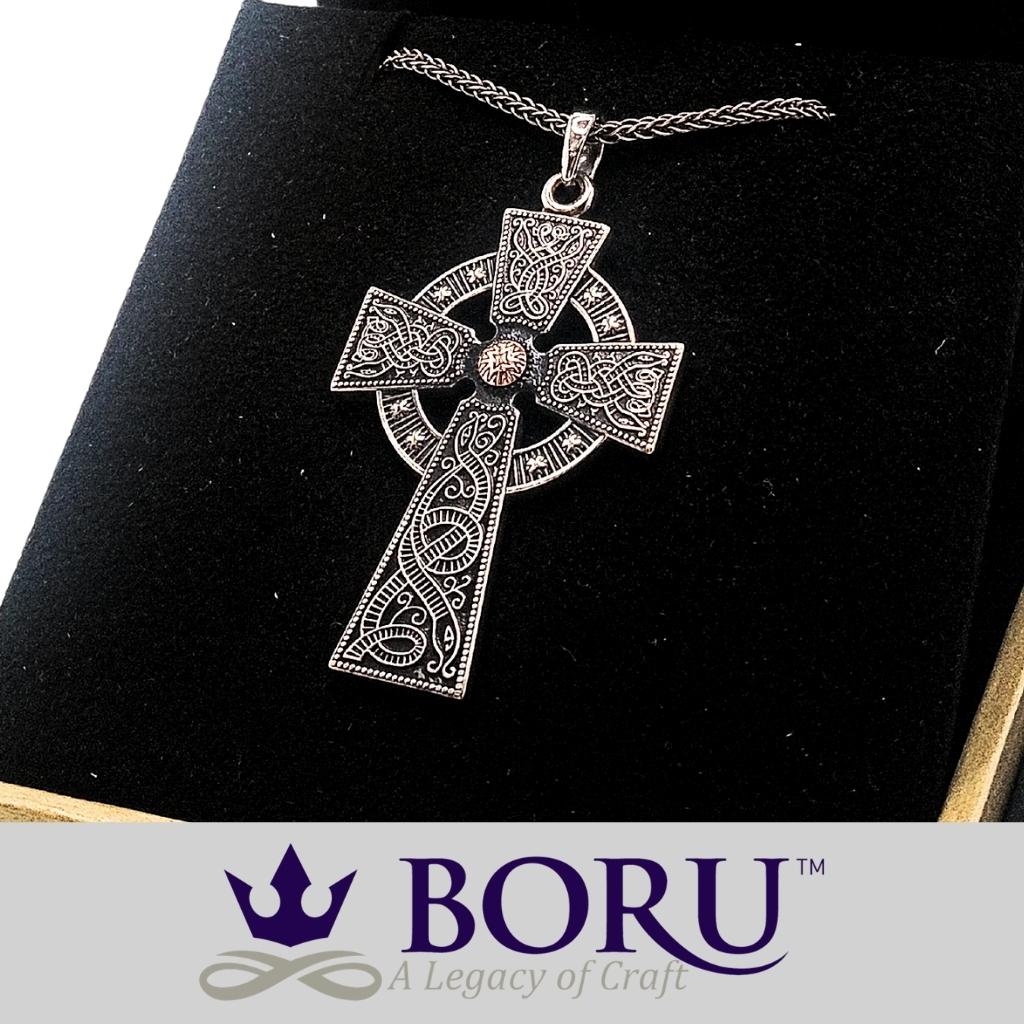 Antiqued Silver & Gold Bead Cross Celtic Warrior- Large