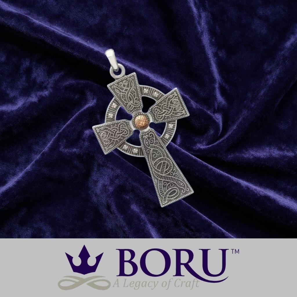Antiqued Silver & Gold Bead Cross Celtic Warrior- Large