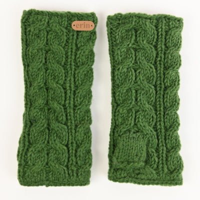 Aran Cable Handwarmers - Dark Green - The Celtic Gift Store - Clothing Accessories