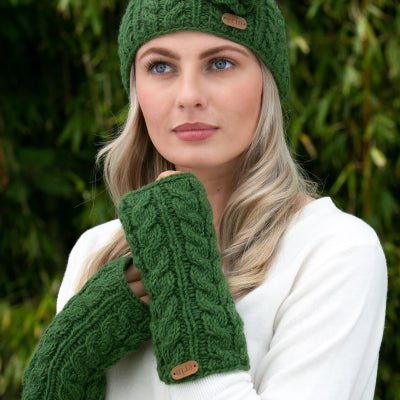 Aran Cable Handwarmers - Dark Green - The Celtic Gift Store - Clothing Accessories