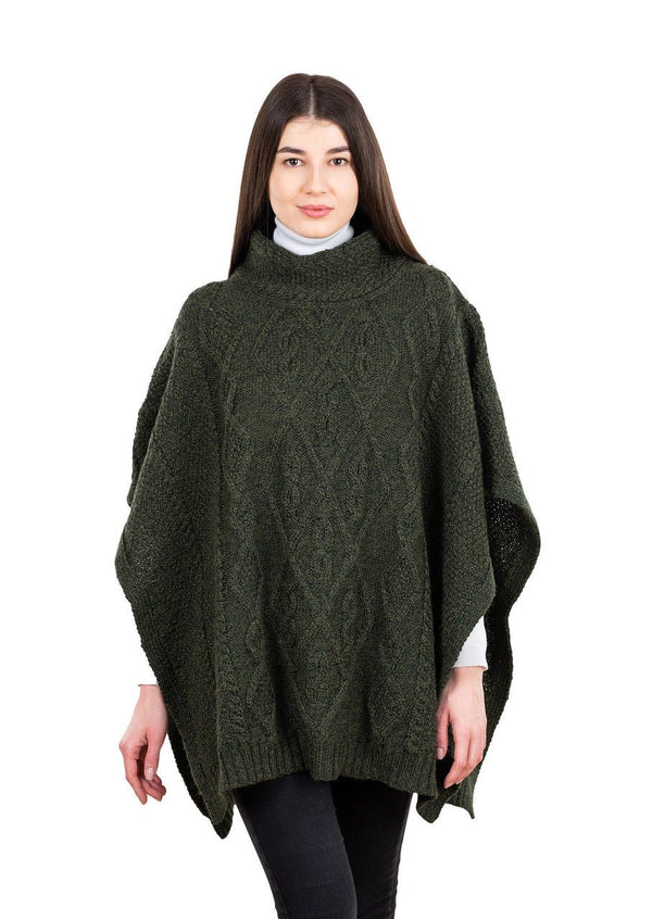 Aran Cowl Neck Irish Poncho - The Celtic Gift Store - 