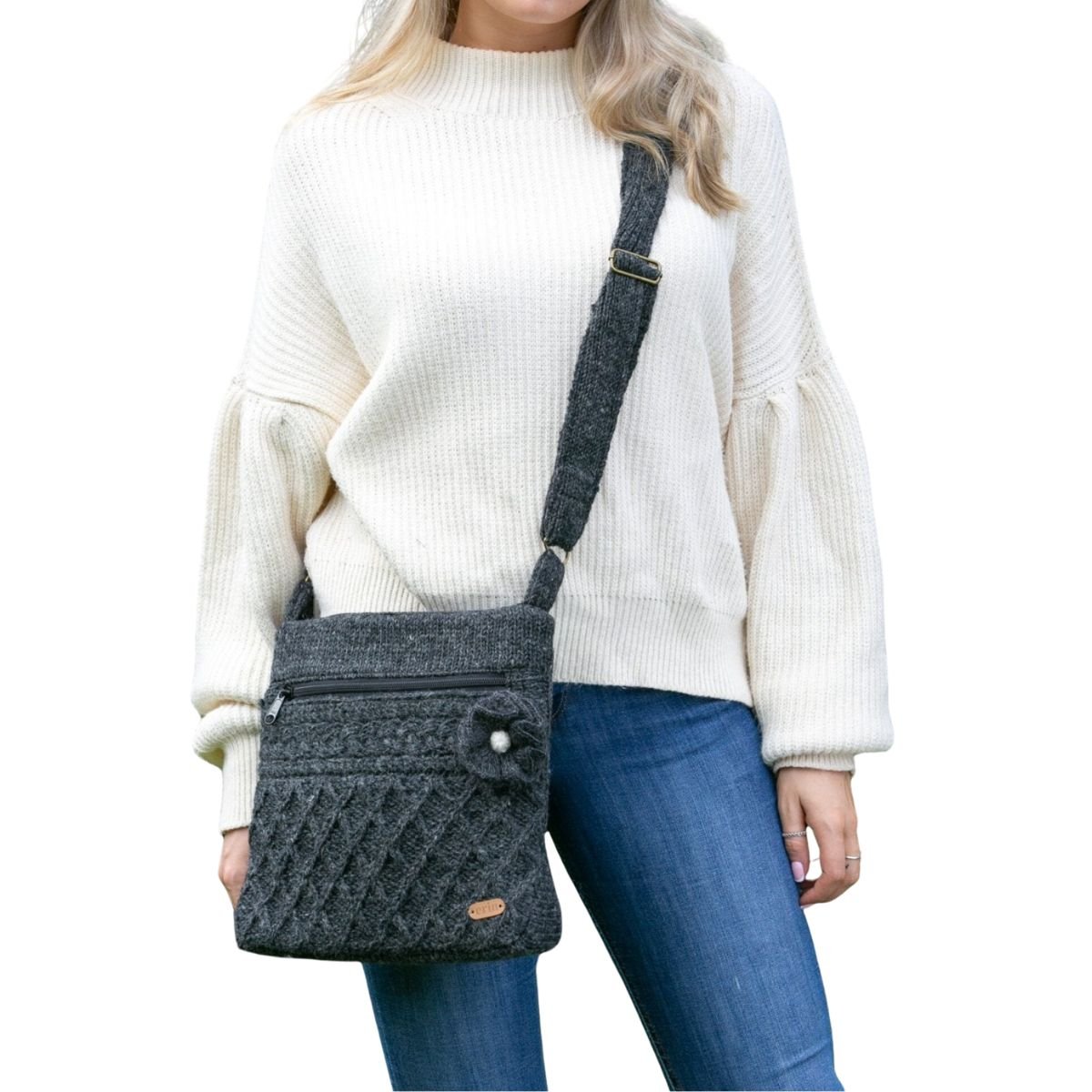 Aran Trellis Pattern Crossbody Bag Charcoal