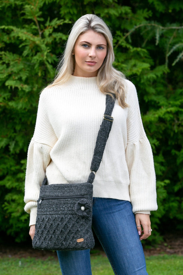 Aran Trellis Pattern Crossbody Bag Charcoal - The Celtic Gift Store - Handbags