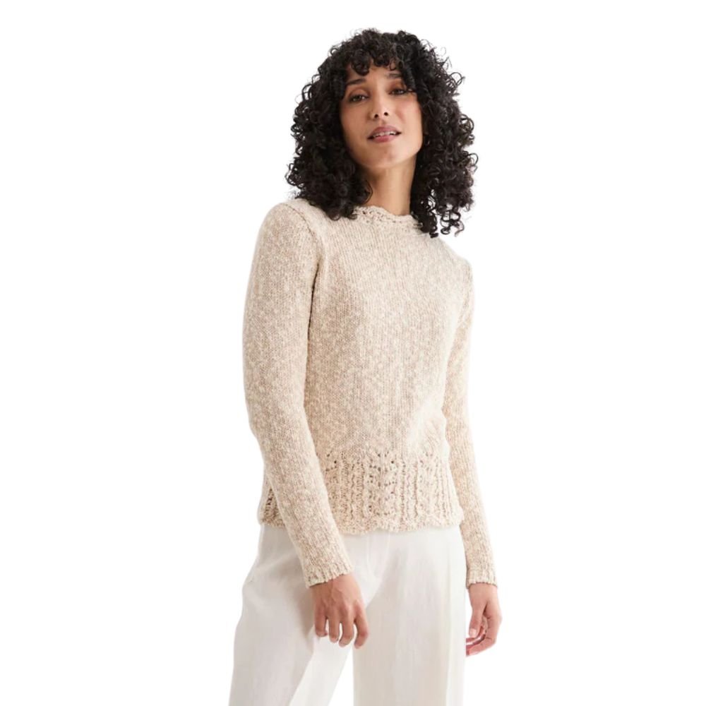 Arawn Cotton/Linen Aran Lace Sweater - Warm Oat