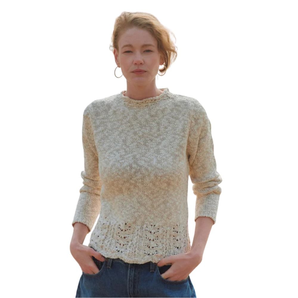 Arawn Cotton/Linen Aran Lace Sweater - Warm Oat
