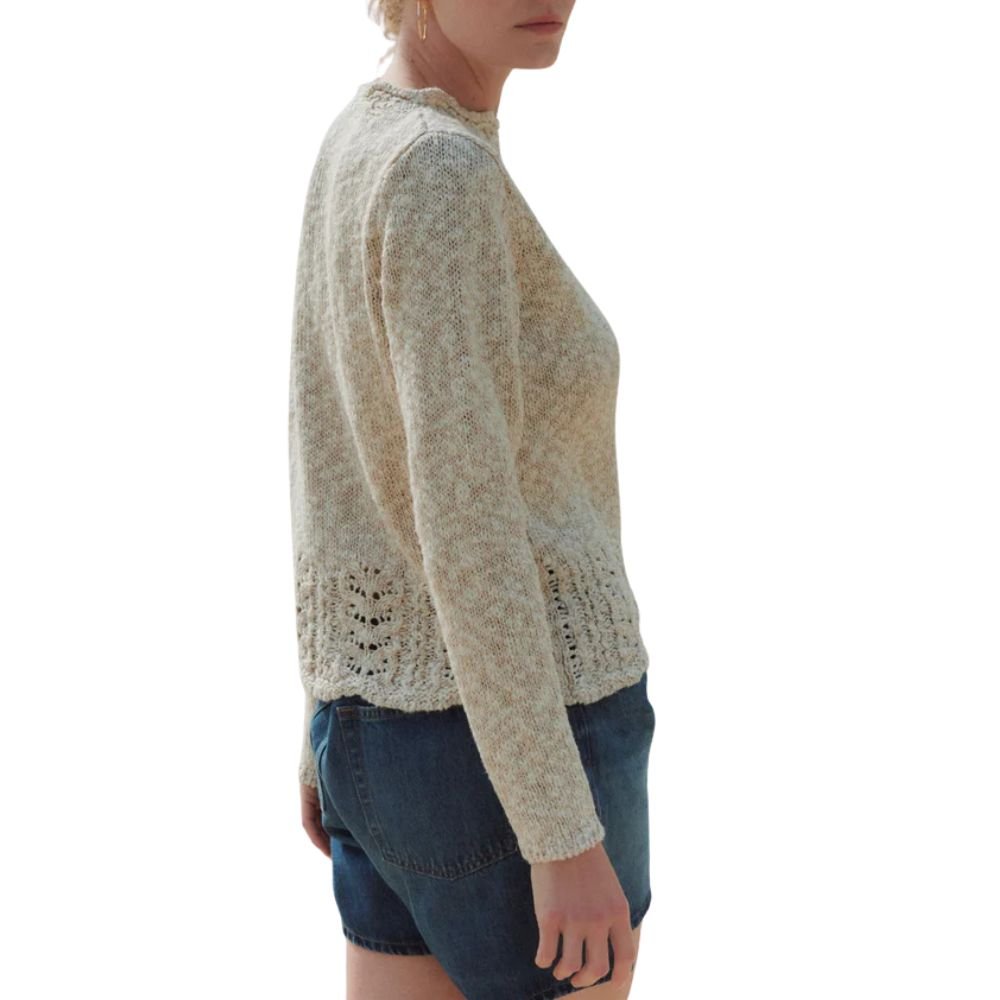 Arawn Cotton/Linen Aran Lace Sweater - Warm Oat
