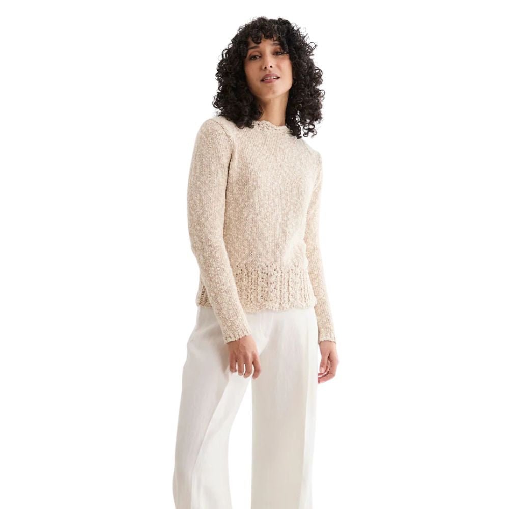 Arawn Cotton/Linen Aran Lace Sweater - Warm Oat