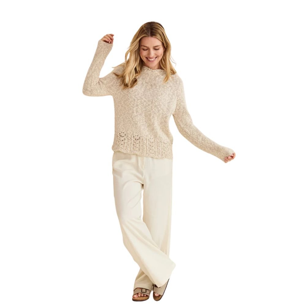 Arawn Cotton/Linen Aran Lace Sweater - Warm Oat