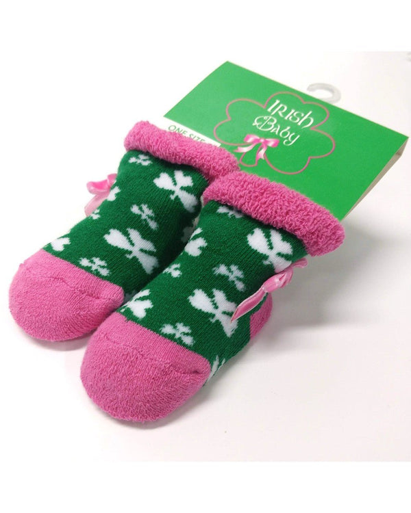 Baby Pink and White Shamrock Newborn Booties - The Celtic Gift Store - Clothing Accessories