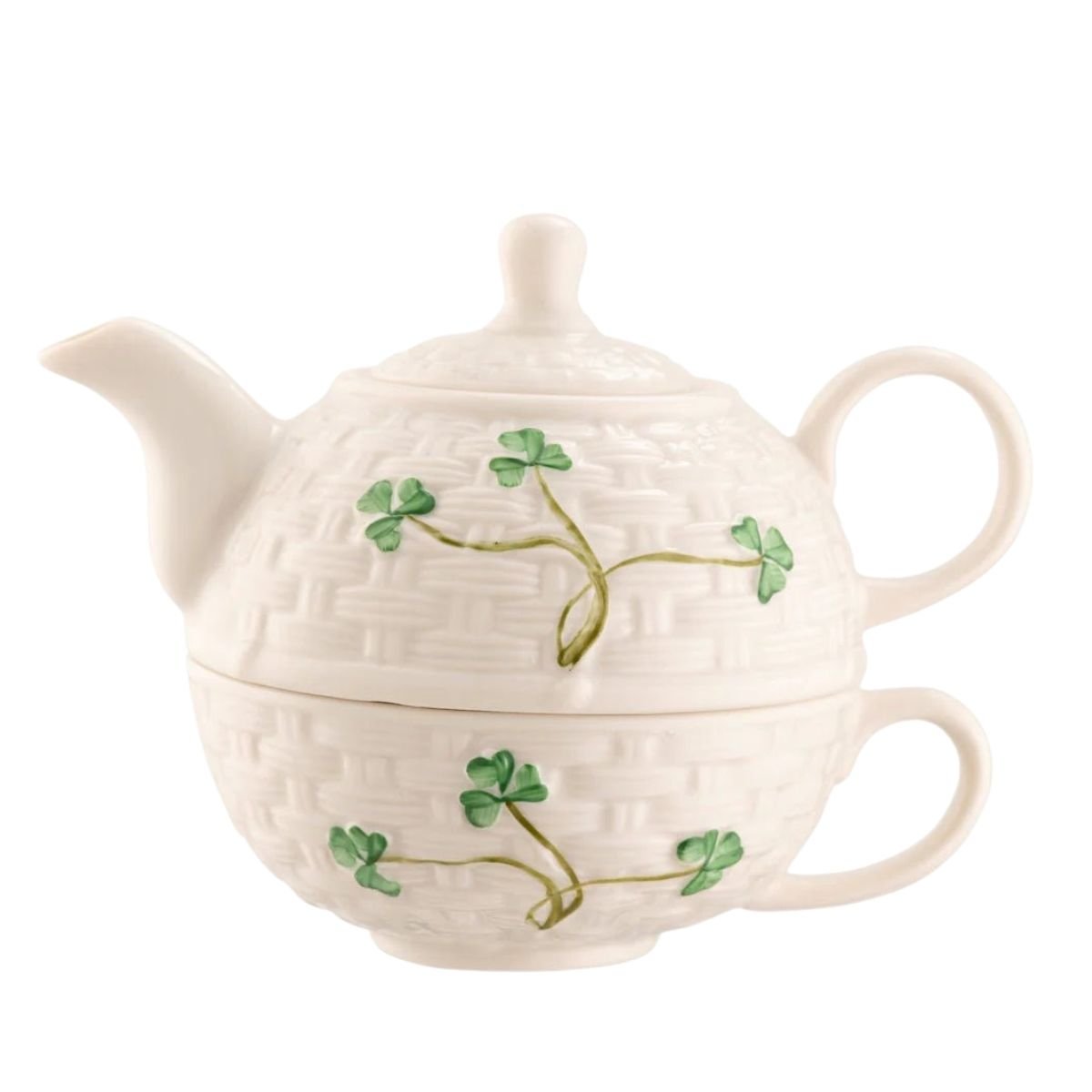 Belleek Shamrock Tea for One Tea Pot and Cup